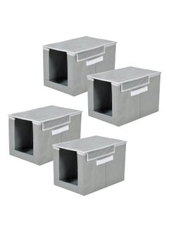 Kuber Industries Kuber Industries Pack of 4 Non-Woven Cloth Stacker Wardrobe Organizer/Bin With Carrying Handle & Lid (Grey)  - Image 1