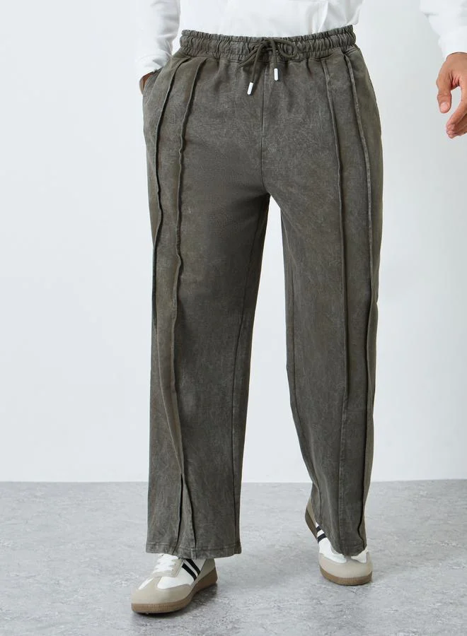 Styli Acid Wash Wide Leg Terry Joggers with Pleat Detail