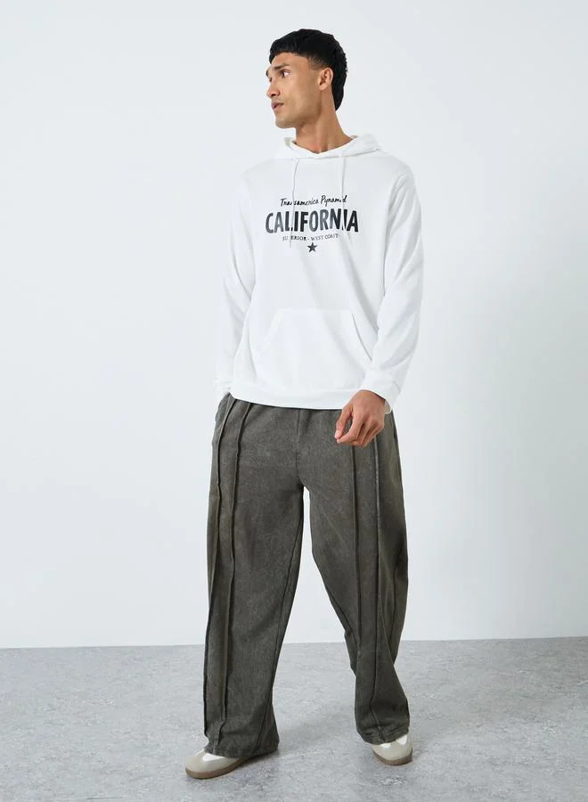 Styli Styli Acid Wash Wide Leg Terry Joggers with Pleat Detail