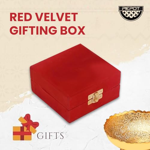 Piepot Bowl for Decoration with Red Velvet Box | Bowl for Puja, Serving and Gifting| Brass Items | Peacock Embossed Design | Gifting Items | Multipurpose Use - 300ml - Image 5