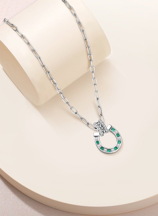 Moonmory Lucky 925 Sterling Silver Horseshoe Necklace With Islamic Vine Design,Platinum Plated  U Shape Pendant Necklace With 50Cm Adjustable Paper Clip Chain Protective Amulet For Women, Ramadan, Mother's Day, Gift - Image 5