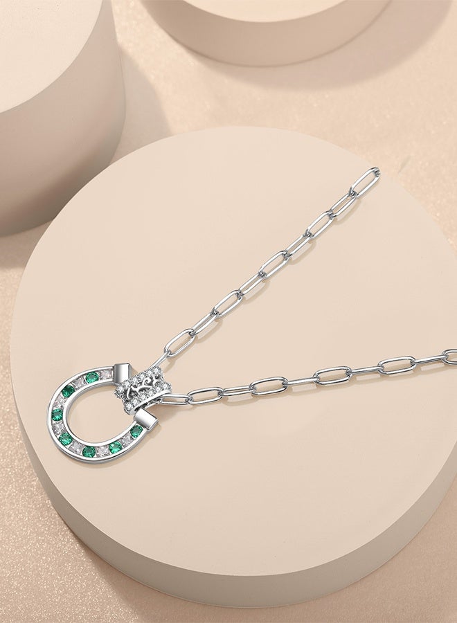 Moonmory Lucky 925 Sterling Silver Horseshoe Necklace With Islamic Vine Design,Platinum Plated  U Shape Pendant Necklace With 50Cm Adjustable Paper Clip Chain Protective Amulet For Women, Ramadan, Mother's Day, Gift - Image 3