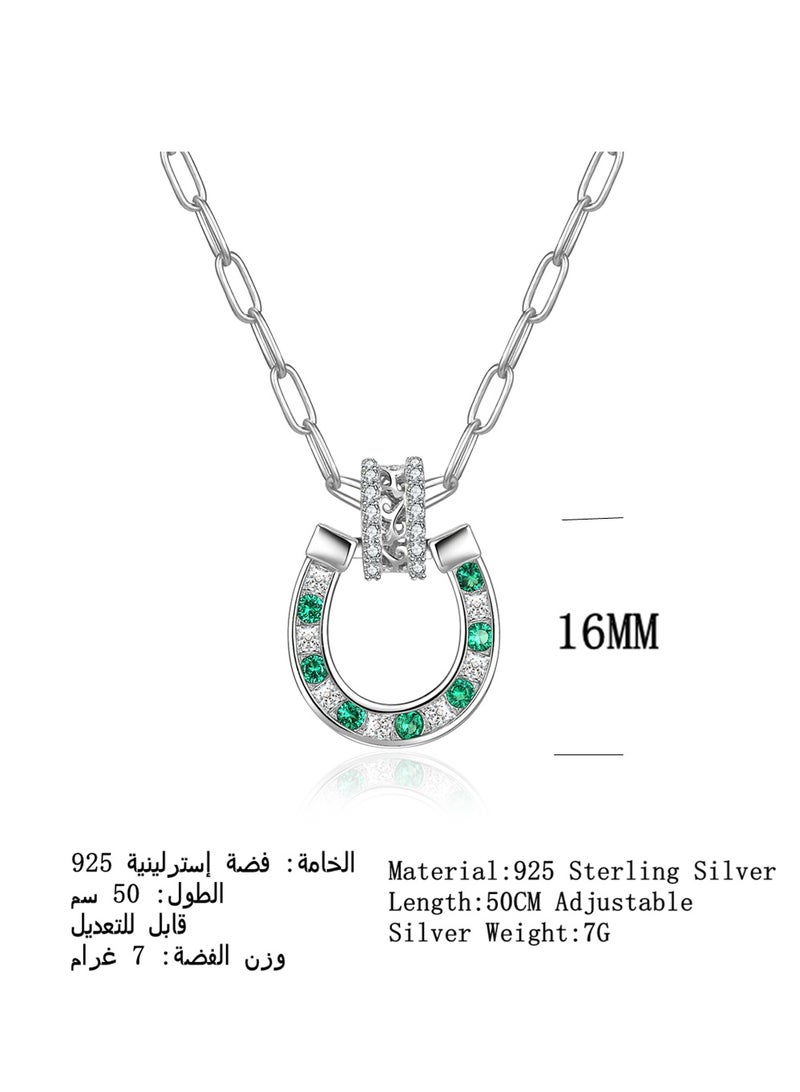 Moonmory Lucky 925 Sterling Silver Horseshoe Necklace With Islamic Vine Design,Platinum Plated  U Shape Pendant Necklace With 50Cm Adjustable Paper Clip Chain Protective Amulet For Women, Ramadan, Mother's Day, Gift - Image 2