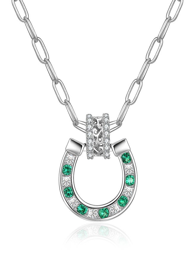 Moonmory Lucky 925 Sterling Silver Horseshoe Necklace With Islamic Vine Design,Platinum Plated  U Shape Pendant Necklace With 50Cm Adjustable Paper Clip Chain Protective Amulet For Women, Ramadan, Mother's Day, Gift - Image 1