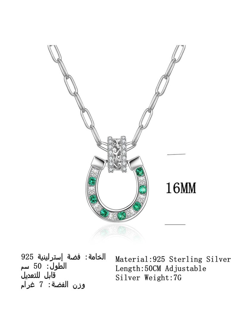 Moonmory Lucky 925 Sterling Silver Horseshoe Necklace With Islamic Vine Design,Platinum Plated  U Shape Pendant Necklace With 50Cm Adjustable Paper Clip Chain Protective Amulet For Women, Ramadan, Mother's Day, Gift - Image 2