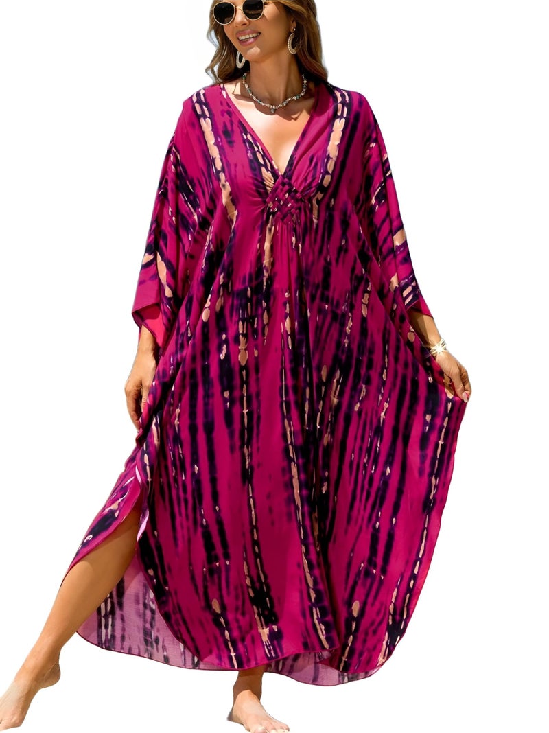 IMAGEKOPE Kaftan Dresses for Women Plus Size V-Neck Moo Moos Batwing Kaftan Beach Dress Bathing Suit Cover-Up Loungewear - Image 1