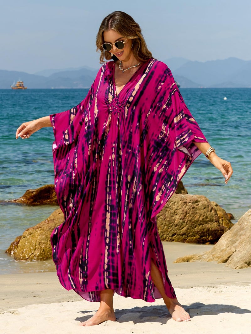 IMAGEKOPE Kaftan Dresses for Women Plus Size V-Neck Moo Moos Batwing Kaftan Beach Dress Bathing Suit Cover-Up Loungewear - Image 4