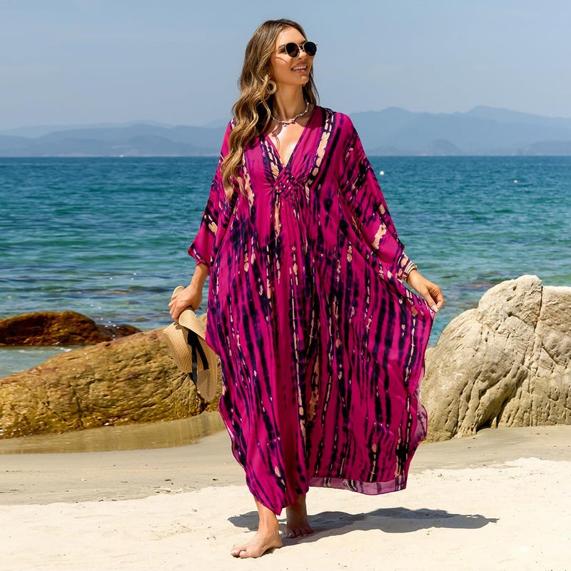 IMAGEKOPE Kaftan Dresses for Women Plus Size V-Neck Moo Moos Batwing Kaftan Beach Dress Bathing Suit Cover-Up Loungewear - Image 2
