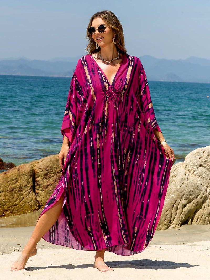 IMAGEKOPE Kaftan Dresses for Women Plus Size V-Neck Moo Moos Batwing Kaftan Beach Dress Bathing Suit Cover-Up Loungewear - Image 3