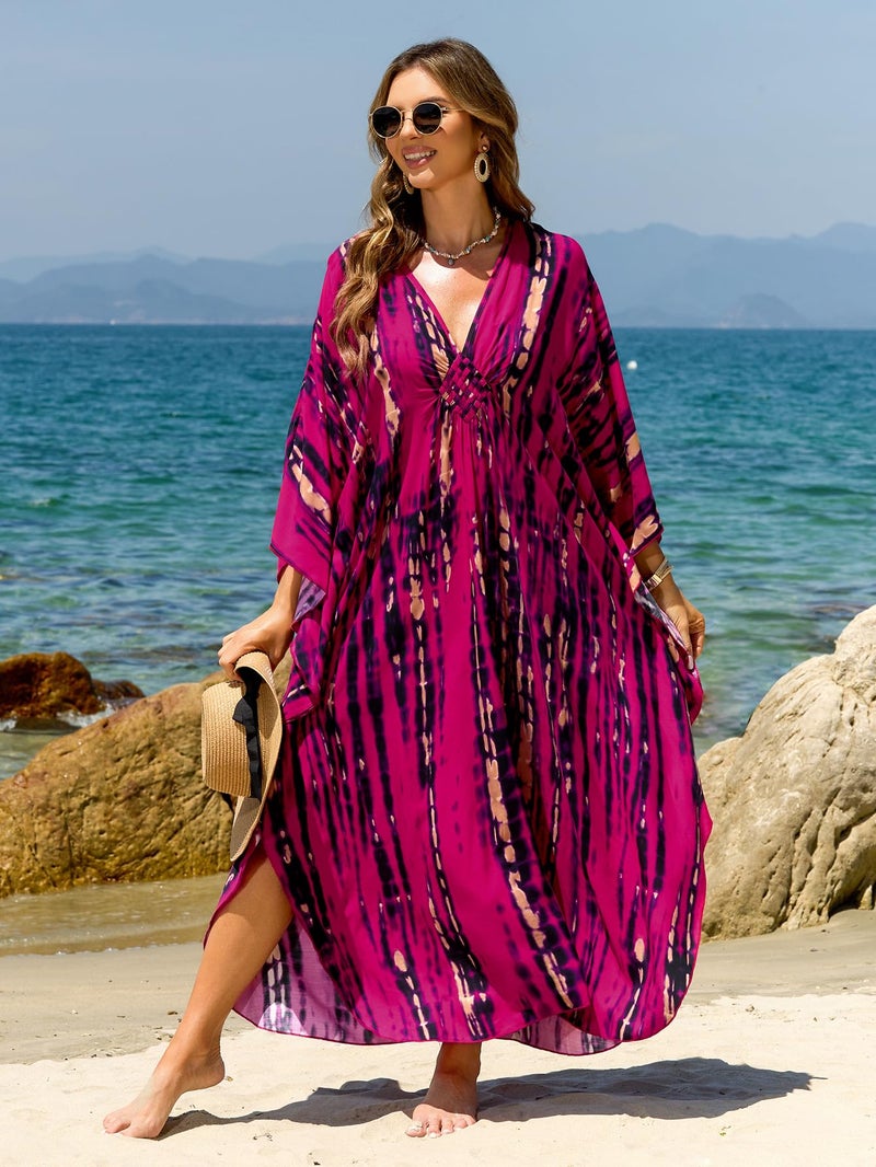 IMAGEKOPE Kaftan Dresses for Women Plus Size V-Neck Moo Moos Batwing Kaftan Beach Dress Bathing Suit Cover-Up Loungewear - Image 5