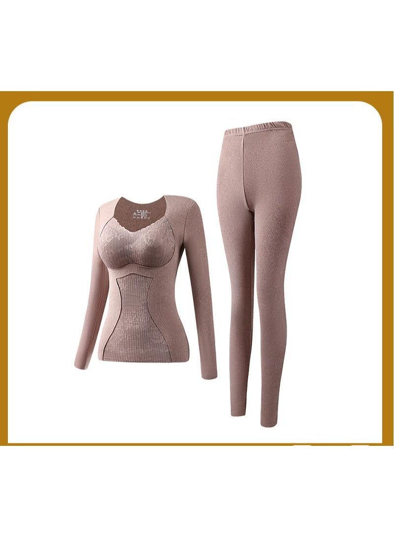 Winter German Velvet Belly Thermal Underwear Women's Suit Velvet Thickened Autumn Clothes With Chest Pads