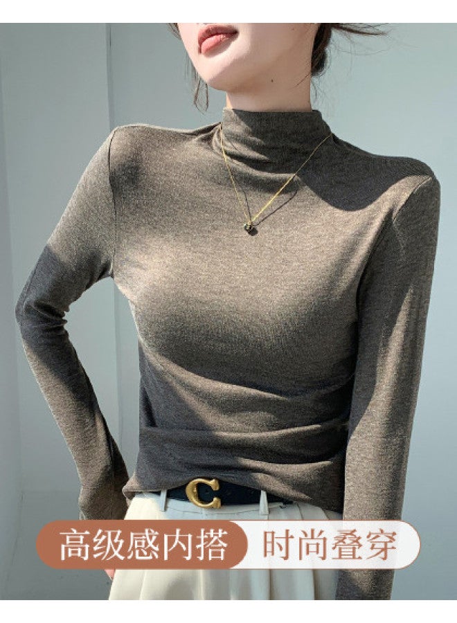 Moonbadi Autumn High-Neck Base Layer Shirt For Women, Wearable As Outerwear, Long Sleeve Top, Fashionable And Versatile Slimming Fit - Image 1
