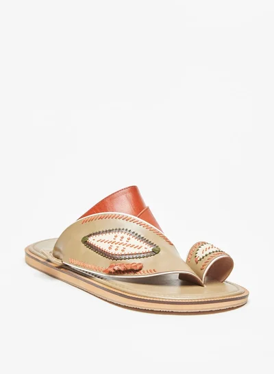 Al Waha Men Embroidered Slip-On Arabic Sandals with Toe Loop Detail