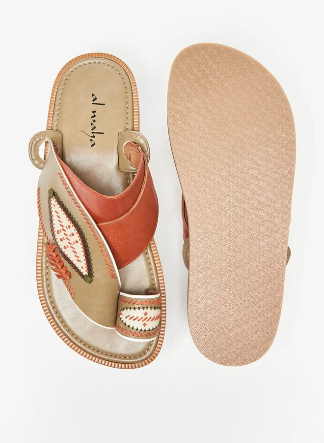 Al Waha Men Embroidered Slip-On Arabic Sandals with Toe Loop Detail