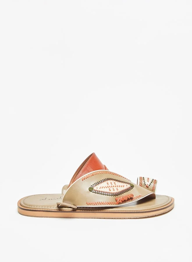 Al Waha Men Embroidered Slip-On Arabic Sandals with Toe Loop Detail