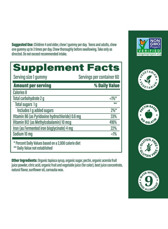 MegaFood Iron Energy Gummies, Iron Supplement for Women, Men, Teens & Kids with Vitamin B12 & B6, Vitamins, from The Makers of Blood Builder Supplement, Strawberry Flavor, 60 Count - Image 2