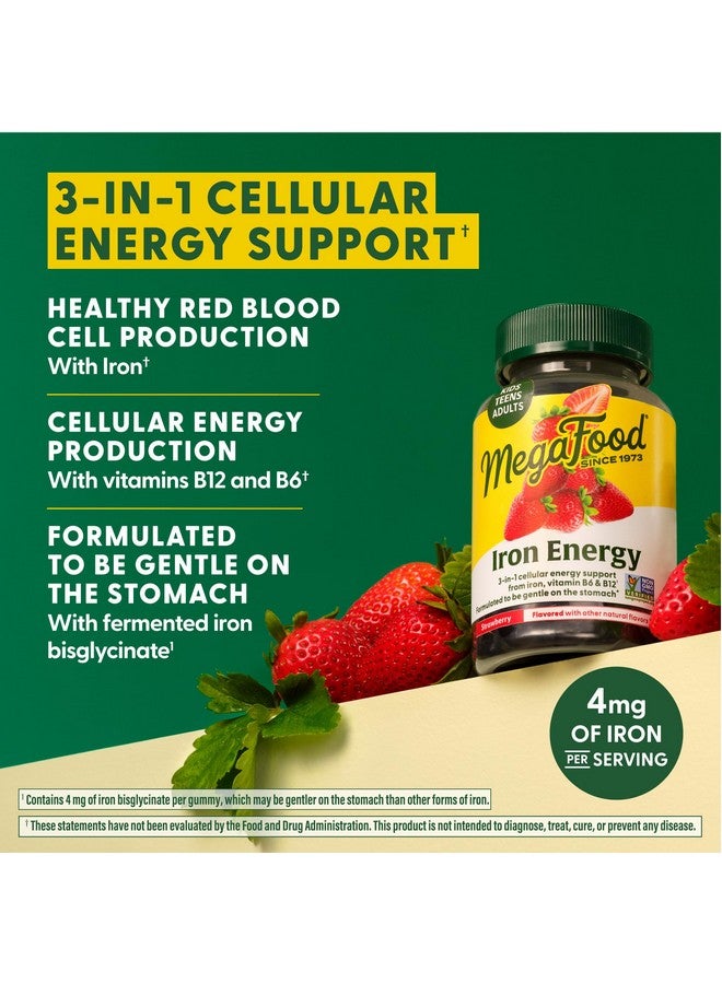 MegaFood Iron Energy Gummies, Iron Supplement for Women, Men, Teens & Kids with Vitamin B12 & B6, Vitamins, from The Makers of Blood Builder Supplement, Strawberry Flavor, 60 Count - Image 3