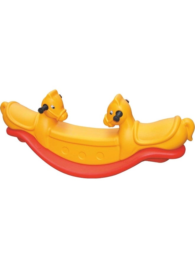Rainbow Toys - RBW TOYS Double Rocking Horse Plastic Seesaw Yellow For 2 Kids Activity Toys - Image 1