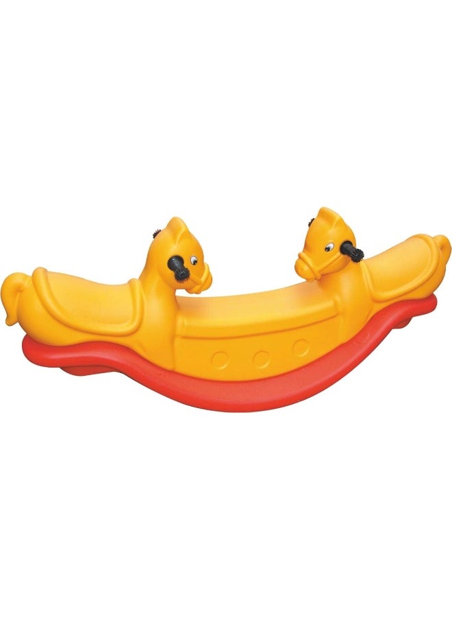 Rainbow Toys - RBW TOYS Double Rocking Horse Plastic Seesaw Yellow For 2 Kids Activity Toys - Image 1