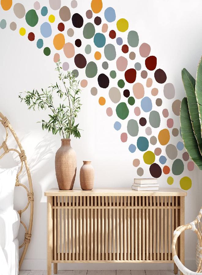 Epakh 296 Pcs Polka Dots Wall Decal Gifts Boho Rainbow Wall Sticker for Kids Girls Bedroom Living Room Classroom Playroom Decor Wallpaper Boho Vinyl Removable Modern Art Sticker (Dark Colors) - Image 2