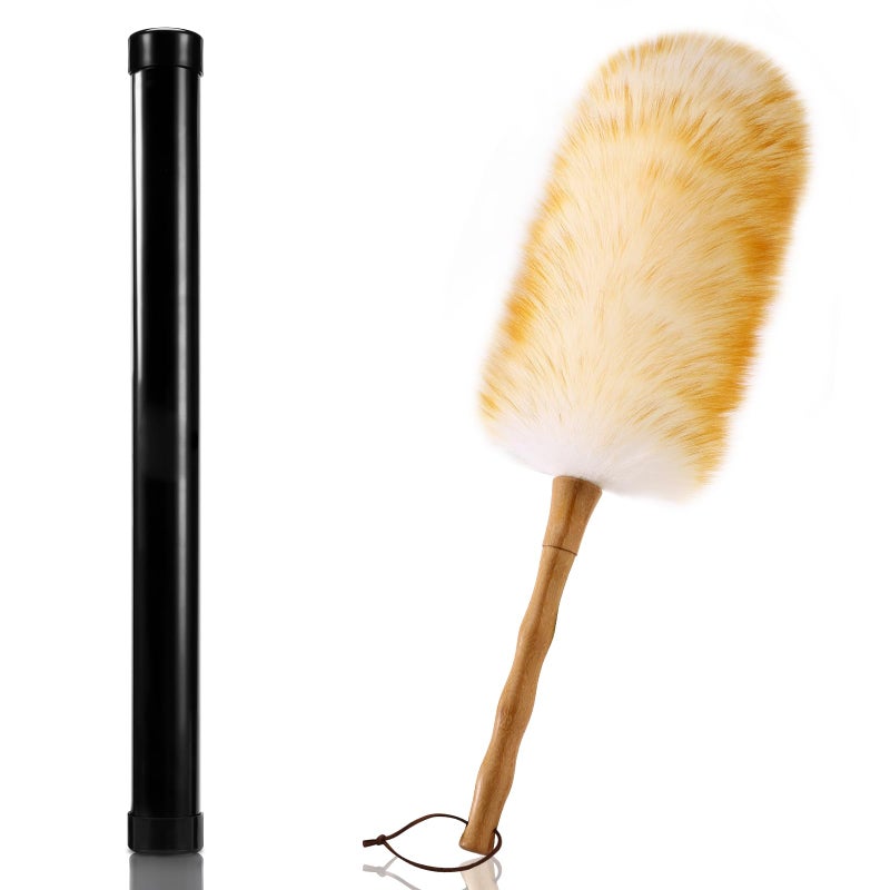GRNVDWN Lambs Wool Duster with Solid Bamboo HandleLeather Hang Strap189 inch LongNatural Feather Duster for Cleaning Ceiling FansWindow BlindsComputer ScreensBookshelves etc - Image 3
