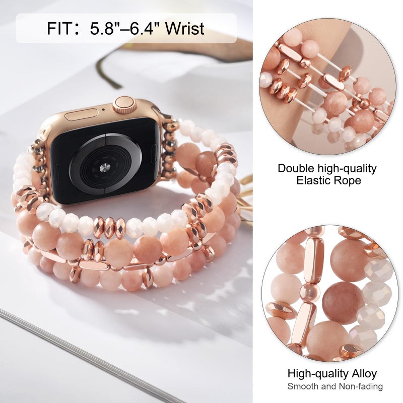 VISOOM Beaded Boho Bracelet for Apple Watch Series 11 10 Se 9 8 7 6 5 4 3 2 1 Bands 42mm 41mm 40mm 38mm Women, Fashion Handmade Cute Crystal beads Stretchy Watch Strap for Iphone iWatch Bracelet Bands - Image 2