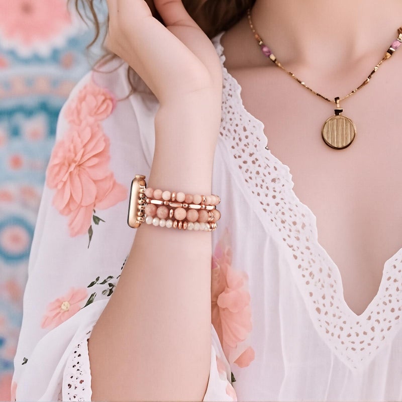 VISOOM Beaded Boho Bracelet for Apple Watch Series 11 10 Se 9 8 7 6 5 4 3 2 1 Bands 42mm 41mm 40mm 38mm Women, Fashion Handmade Cute Crystal beads Stretchy Watch Strap for Iphone iWatch Bracelet Bands - Image 4