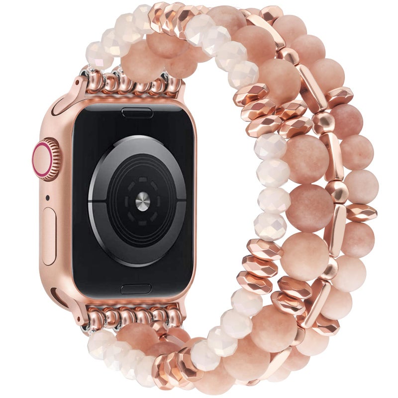VISOOM Beaded Boho Bracelet for Apple Watch Series 11 10 Se 9 8 7 6 5 4 3 2 1 Bands 42mm 41mm 40mm 38mm Women, Fashion Handmade Cute Crystal beads Stretchy Watch Strap for Iphone iWatch Bracelet Bands - Image 5