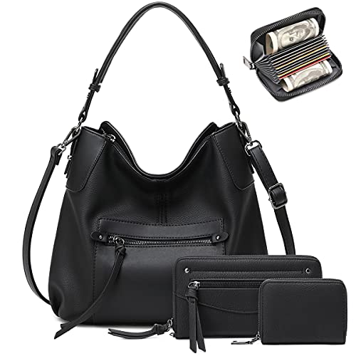 lapsting Hobo Bags for Women Handbags Purse Ladies Boho Shoulder Bag Crossbody Purses Faux Leather Black - Image 1