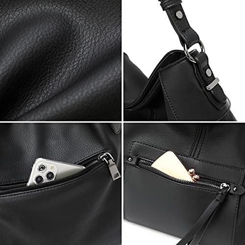 lapsting Hobo Bags for Women Handbags Purse Ladies Boho Shoulder Bag Crossbody Purses Faux Leather Black - Image 3