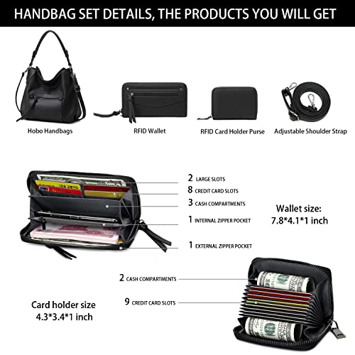 lapsting Hobo Bags for Women Handbags Purse Ladies Boho Shoulder Bag Crossbody Purses Faux Leather Black - Image 2