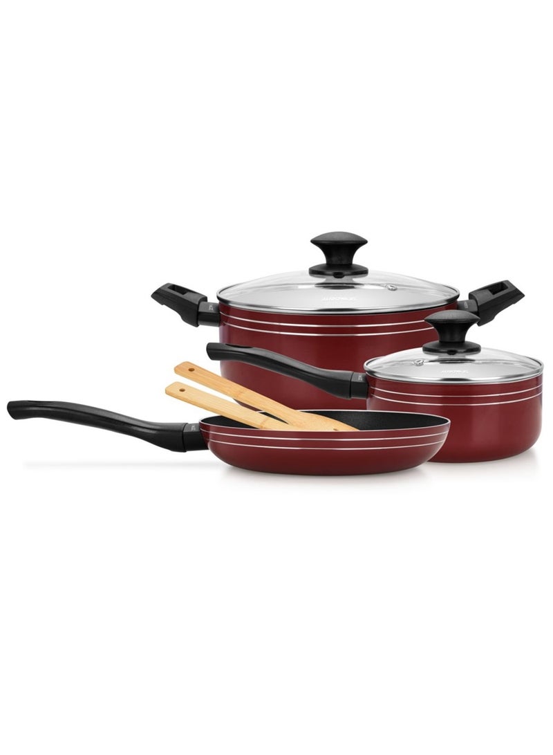 Auroware Non stick 7 Piece Cookware Set Pressed Aluminum Dishwasher safe Casserole and Frying pan with Lid Kitchen tools