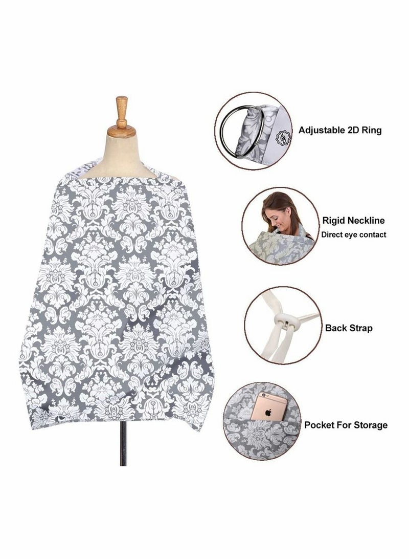 SYOSI feeding Cover Up With Adjustable Strap In Grey Damask Premium Cotton Boned Nursing Cover Breathable Lightweight Stylish Discreet incl Storage Bag (Grey)  - Image 2