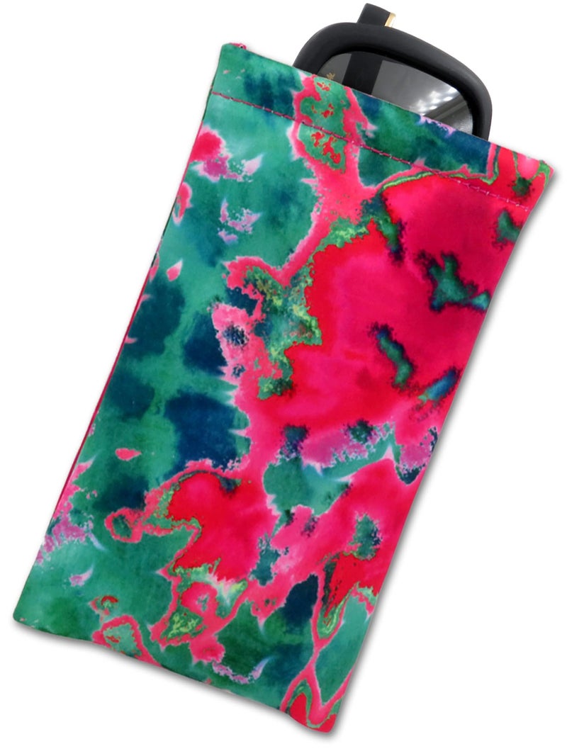 MyEyeglassCase Women Soft Sunglasses Case Squeeze Top | Tie Dye Design Soft Eyeglass Case Glasses Case Holder | Passport Holder Pouch | Earbud and Phone Charger Storage Case (CT8 Tie Dye Green) - Image 1