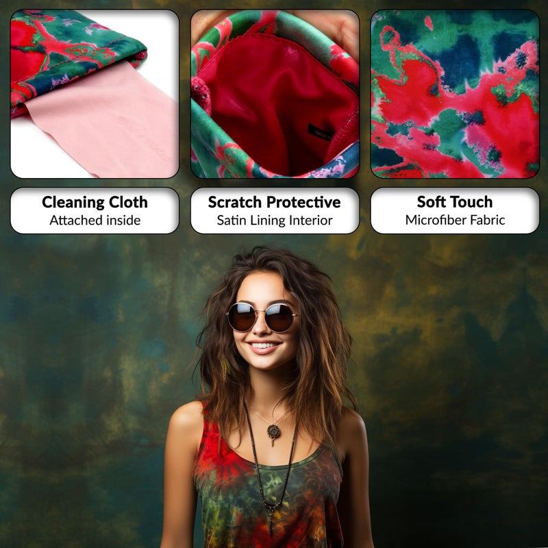 MyEyeglassCase Women Soft Sunglasses Case Squeeze Top | Tie Dye Design Soft Eyeglass Case Glasses Case Holder | Passport Holder Pouch | Earbud and Phone Charger Storage Case (CT8 Tie Dye Green) - Image 3