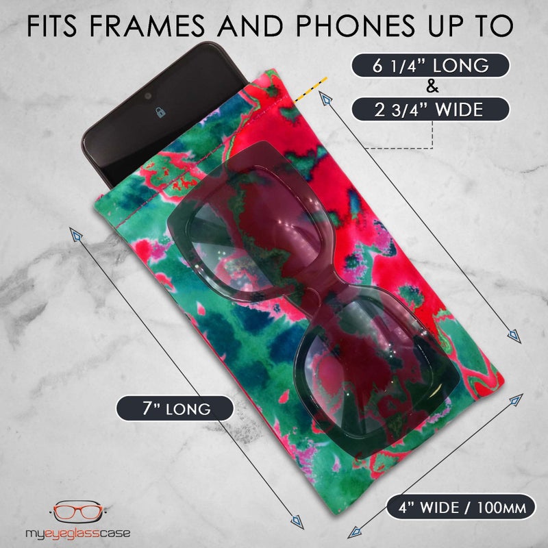 MyEyeglassCase Women Soft Sunglasses Case Squeeze Top | Tie Dye Design Soft Eyeglass Case Glasses Case Holder | Passport Holder Pouch | Earbud and Phone Charger Storage Case (CT8 Tie Dye Green) - Image 4