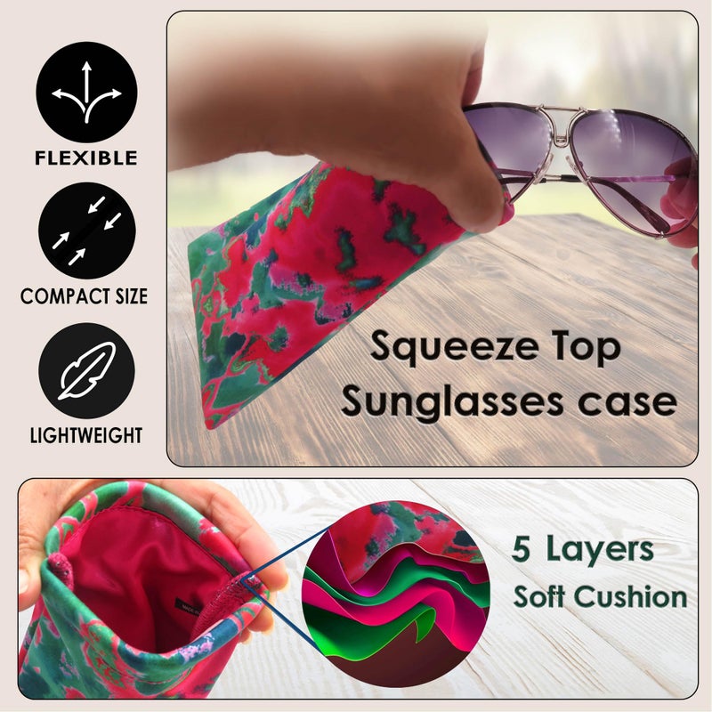 MyEyeglassCase Women Soft Sunglasses Case Squeeze Top | Tie Dye Design Soft Eyeglass Case Glasses Case Holder | Passport Holder Pouch | Earbud and Phone Charger Storage Case (CT8 Tie Dye Green) - Image 5
