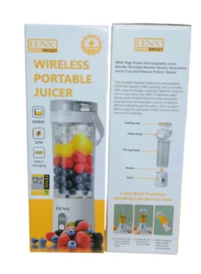 DENX Wireless Portable Juicer DX3227, 600ML, 50W, USB-C Charging, Personal Blender for Smoothies - Image 3