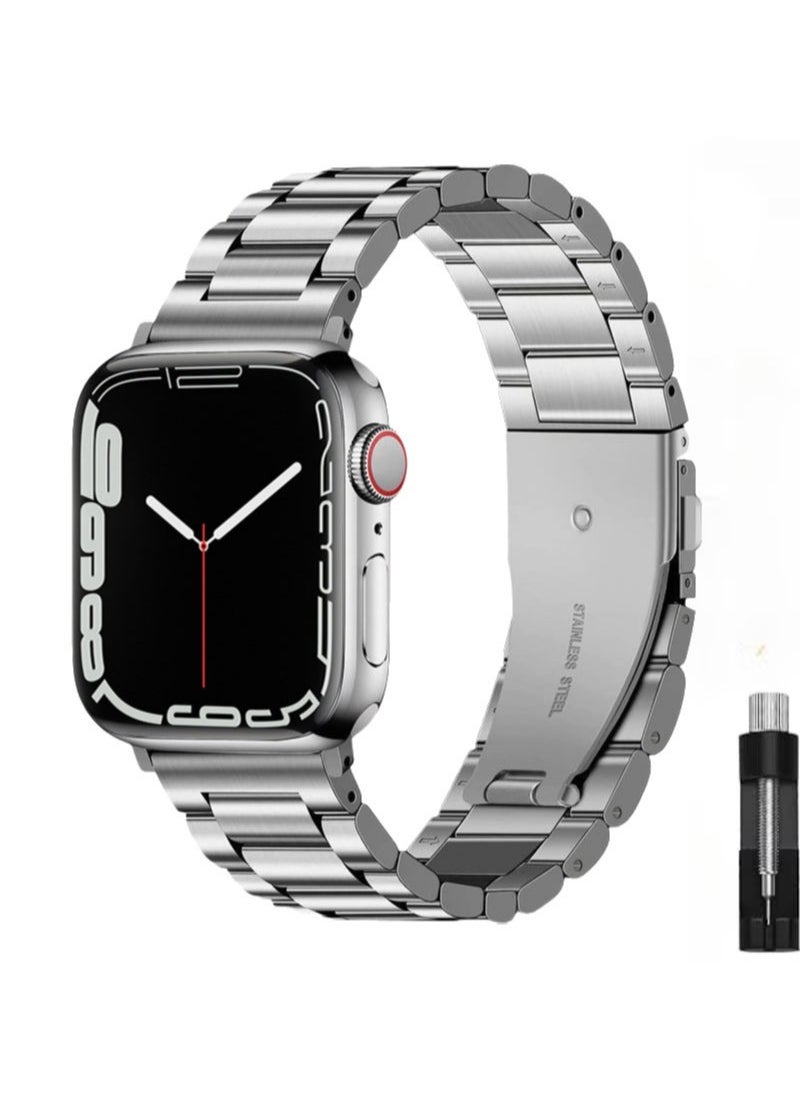 Compatible Apple Watch Straps 42mm 44mm 45mm 49mm, Stainless Steel iWatch Band with Case for Apple Watch Series 8/7/6/5/4/3/2/1/SE/SE2/Ultra - Image 1