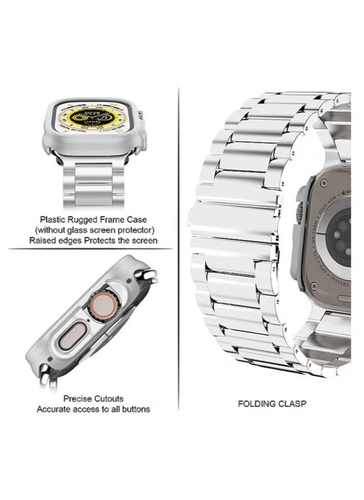 Compatible Apple Watch Straps 42mm 44mm 45mm 49mm, Stainless Steel iWatch Band with Case for Apple Watch Series 8/7/6/5/4/3/2/1/SE/SE2/Ultra - Image 2