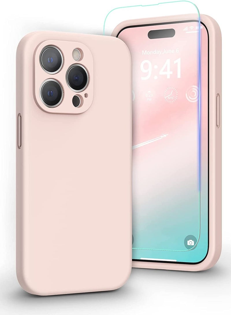 ELTRAZONE Liquid Silicone Case for iPhone 14 Pro Max with Screen Protector [Camera Protection] [Microfiber Lining] Slim Shockproof Protective Phone Cover, 6.7 Inch, Chalk Pink - Image 1