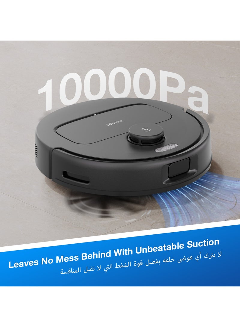 إيكوفاكس ديبوت N20e بلس جهاز تنظيف روبوتي، مكنسة كهربائية بقوة شفط 10000Pa مع محطة بدون كيس، مضادة لتشابك الشعر، مدة تشغيل 350 دقيقة، تسلق عتبة باب بارتفاع 20 مم، تخطيط مسار ذكي TrueMapping - Image 2