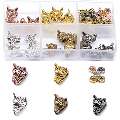 AD BEADS ADBEADS 75 Pieces in 5 Colors 25 Pieces Wolf Beads Plus Matching 50 Pieces Double Heishi Spacers Connector Charm Beads Jewelry Making Craft - Image 1