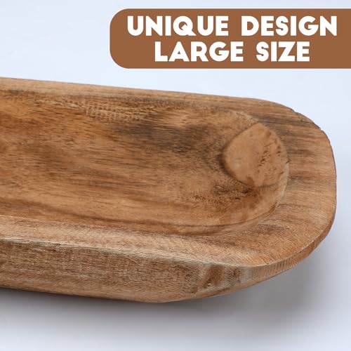 Xaatren Large Wooden Dough Bowl Decorative Wooden Bowl Rustic Long Dough Bowls Decor for Farmhouse Home Dining Table Centerpiece Living Room Kitchen Decorations20 x 6 InchBrown - Image 3