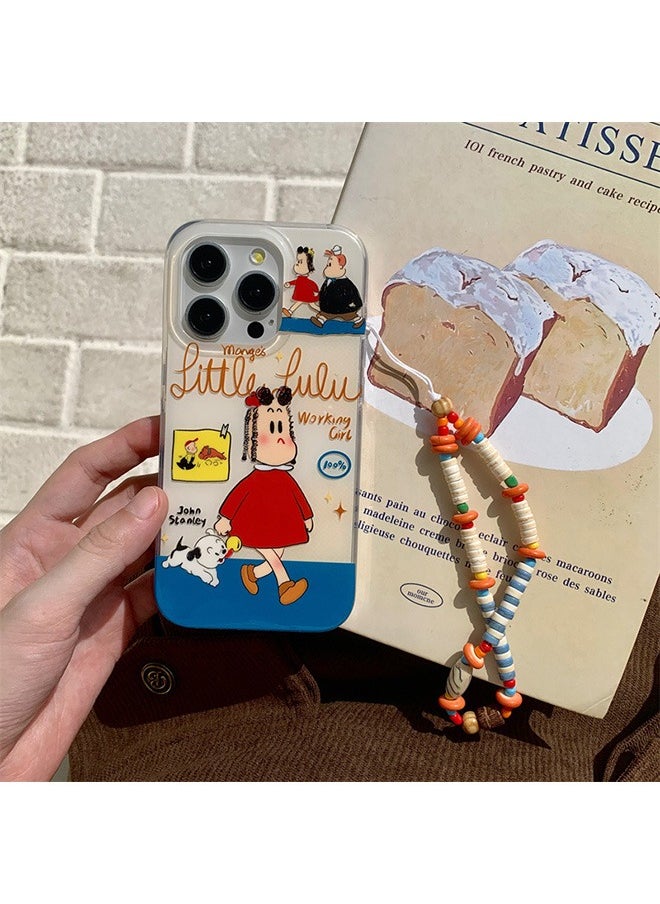 Compatible with iPhone 16 Pro Max Case, Healing Graffiti Cartoon Pattern Shockproof Case Cover with Lovely Strap Bracelet Chain, Silicone Material Anti-Fall Drop Protection Case for iPhone 16 Pro Max 6.9 inches