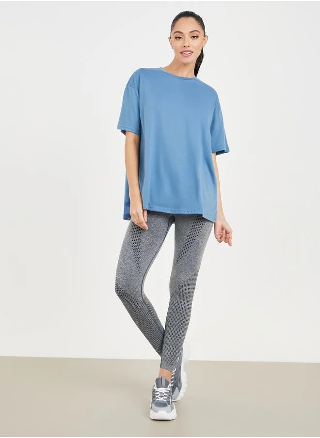 ستايلي Perspective Back Print Mesh Detail Loose Yoga Fit Top