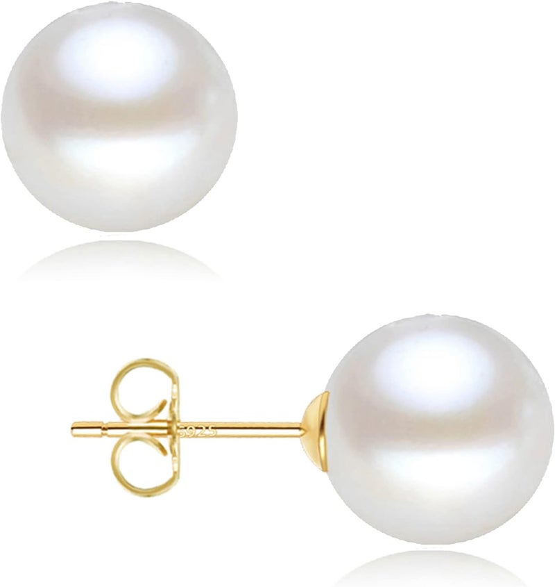 EFTKOY 18K Gold Plated 925 Sterling Silver Shell Pearl Stud Earrings,Hypoallergenic to Sensitive Ears - Image 1
