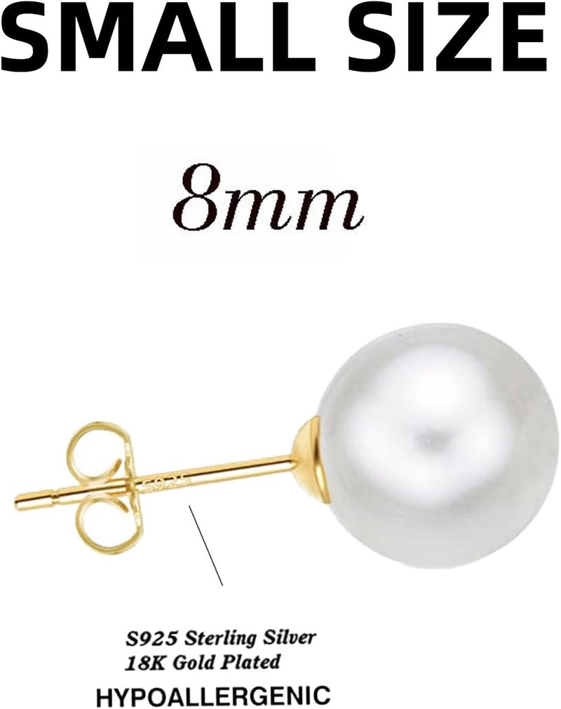 EFTKOY 18K Gold Plated 925 Sterling Silver Shell Pearl Stud Earrings,Hypoallergenic to Sensitive Ears - Image 2