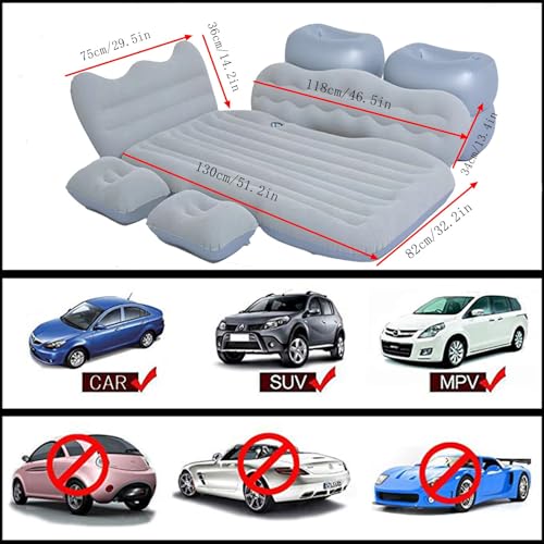 Onirii Inflatable Car Air Mattress Back Seat Bed with Air Pump,Portable Thickened Car Travel Camping Sleeping Air Mattress Blow Up Bed for Car Universal SUV - Image 3