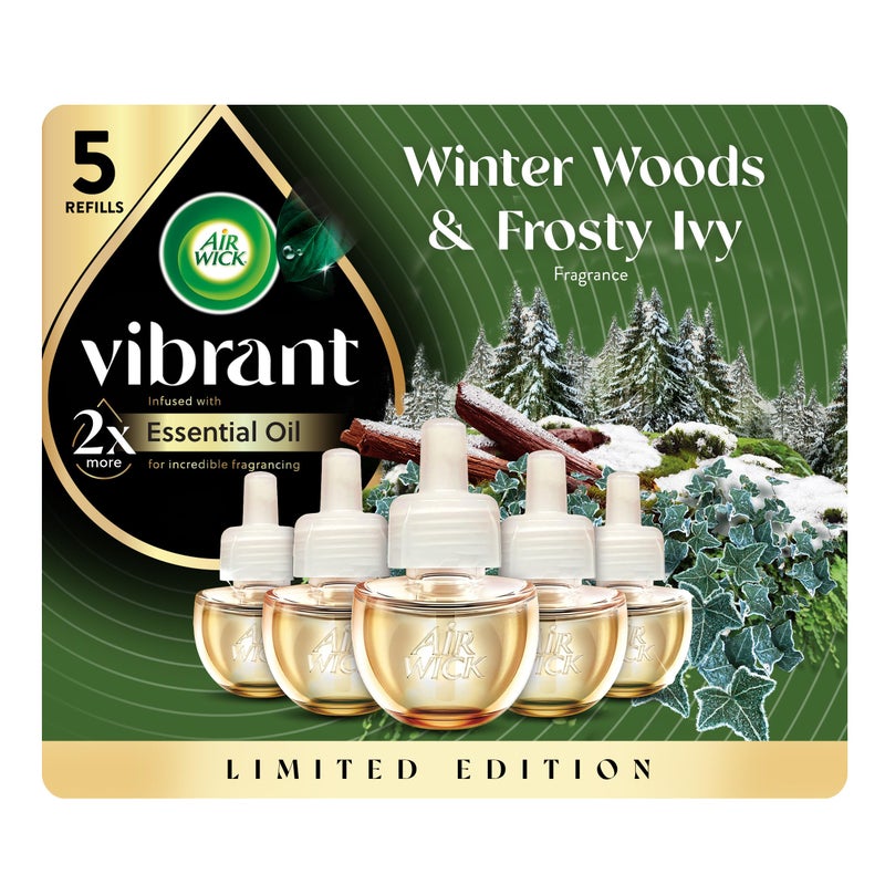 Air Wick Vibrant Plug In Scented Oil Refill, Infused with Essential Oils, Plug In Air Fresheners for Home, Winter Woods & Frosted Ivy, 5 ct - Image 1